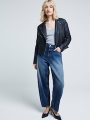 River Island Black Quilted Faux Leather Biker Jacket - Image 1 of 4
