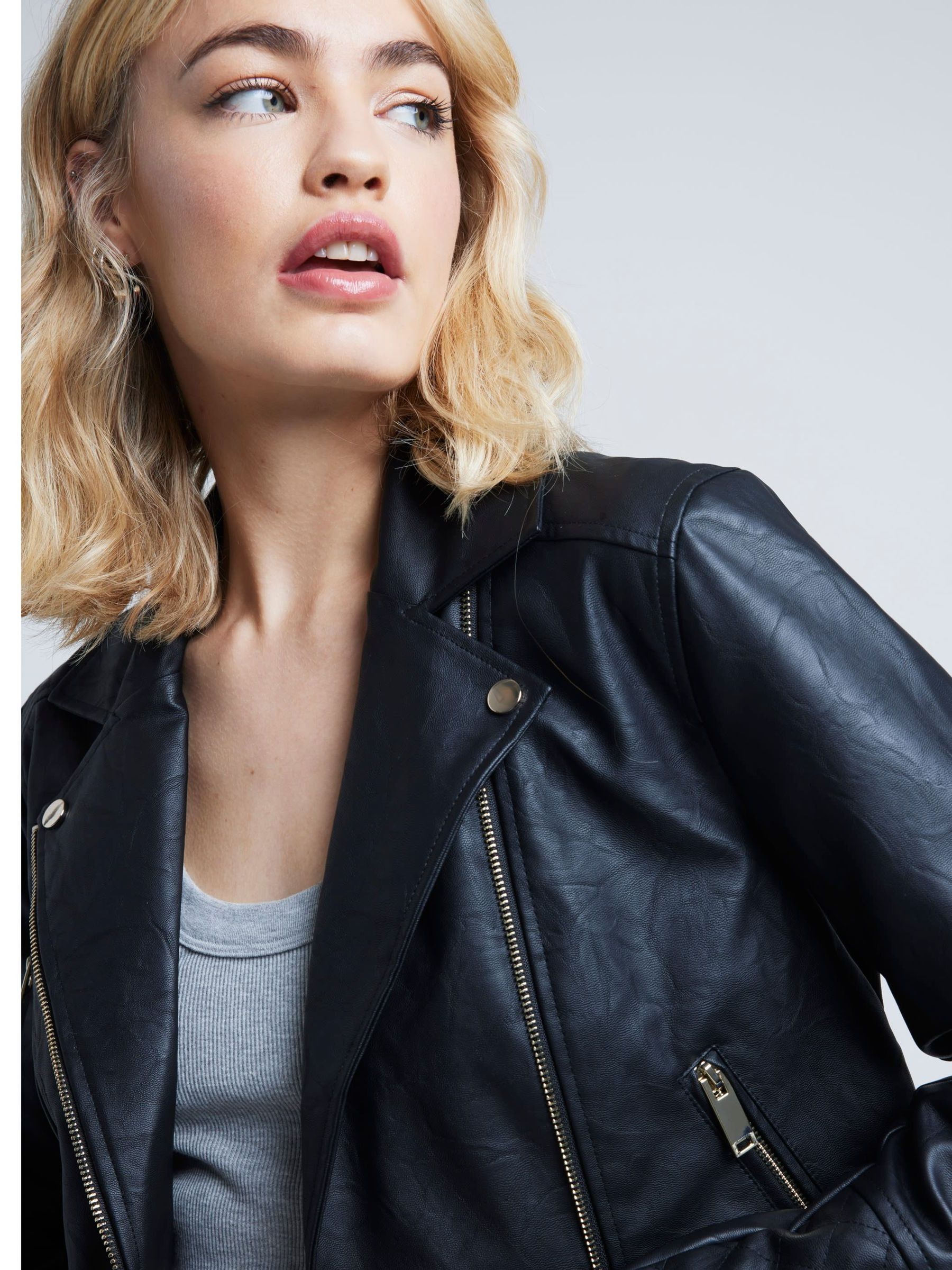 Buy River Island Black Quilted Faux Leather Biker Jacket from Next Luxembourg