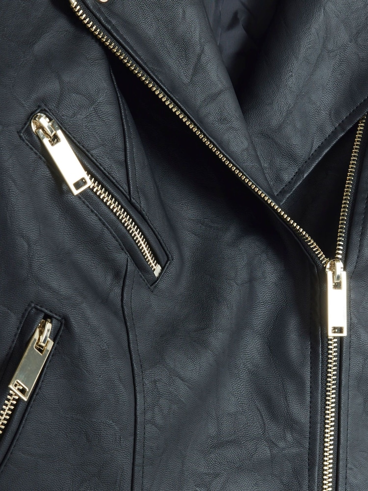 River Island Black Quilted Faux Leather Biker Jacket - Image 4 of 4