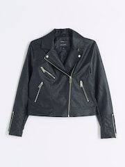 River Island Black Quilted Faux Leather Biker Jacket - Image 6 of 6