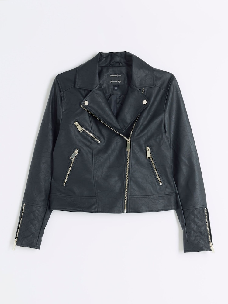 River Island Black Quilted Faux Leather Biker Jacket - Image 6 of 6