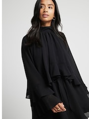 River Island Black Mini Petite Layered Ruffle 100% Cotton Dress - Image 2 of 3