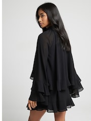 River Island Black Mini Petite Layered Ruffle 100% Cotton Dress - Image 3 of 3
