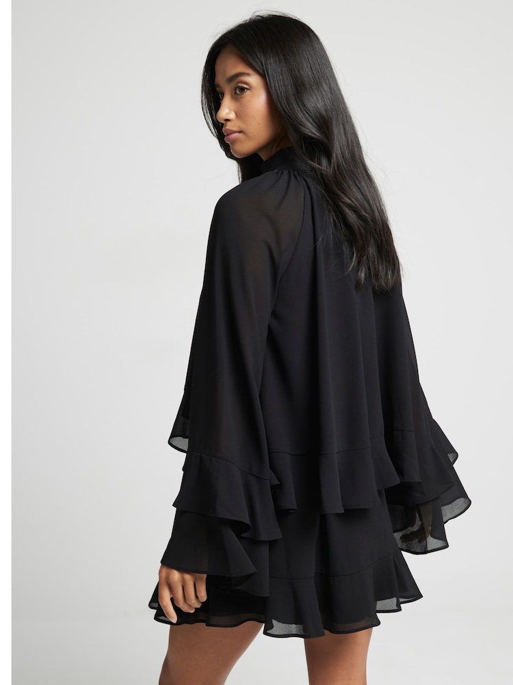 River Island Black Mini Petite Layered Ruffle 100% Cotton Dress - Image 3 of 3
