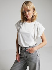 River Island White Chain Fringe 100% Cotton T-Shirt - Image 1 of 4