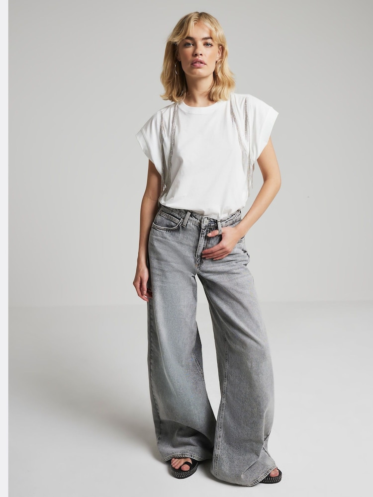 River Island White Chain Fringe 100% Cotton T-Shirt - Image 2 of 4