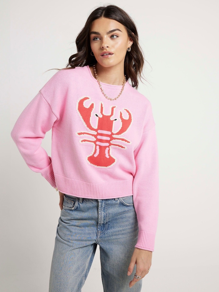 River Island Pink Lobster Graphic Jumper - Image 1 of 4
