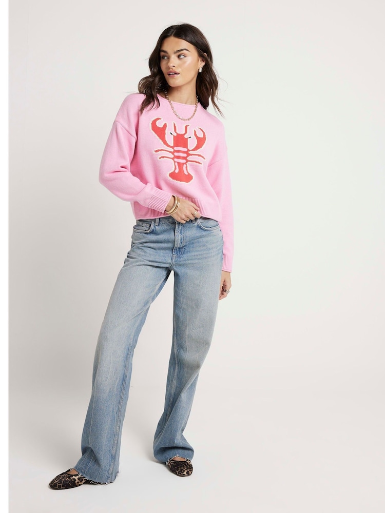 River Island Pink Lobster Graphic Jumper - Image 2 of 4