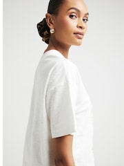 River Island White Location Graphic Cotton/Linen Mix T-Shirt - Image 2 of 4