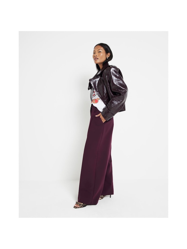 River Island Red Petite Burgundy Wide Leg Trousers - Image 1 of 5