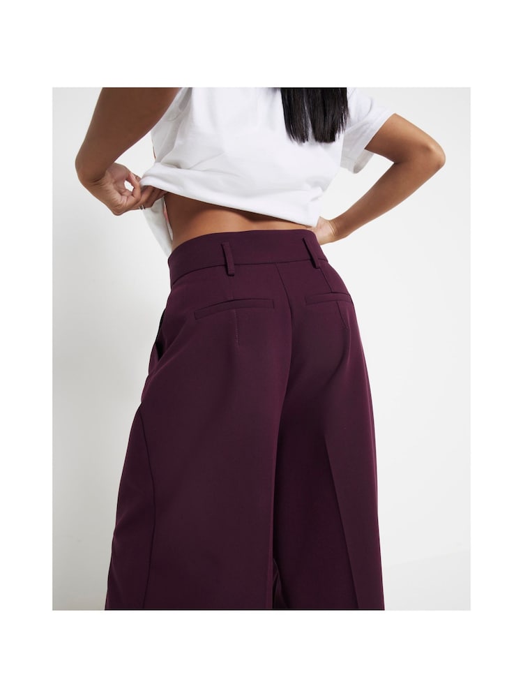 River Island Red Petite Burgundy Wide Leg Trousers - Image 3 of 5