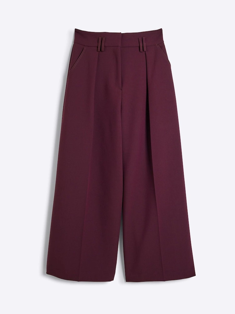 River Island Red Petite Burgundy Wide Leg Trousers - Image 4 of 5