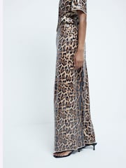 River Island Brown Leopard Print Sequin Trousers - Image 3 of 4