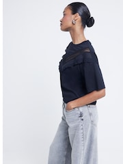 River Island Black Chevron Lace T-Shirt - Image 3 of 6