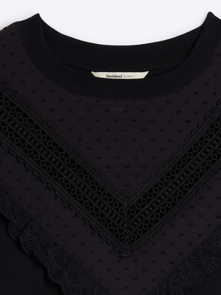 River Island Black Chevron Lace T-Shirt - Image 6 of 6 River Island Black Chevron Lace T-Shirt - Image 6 of 6