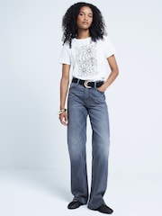 River Island White Floral Embroidery T-Shirt - Image 1 of 3