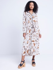 River Island Brown Western Print 100% Cotton Shirt Midi Dress - Image 1 of 4