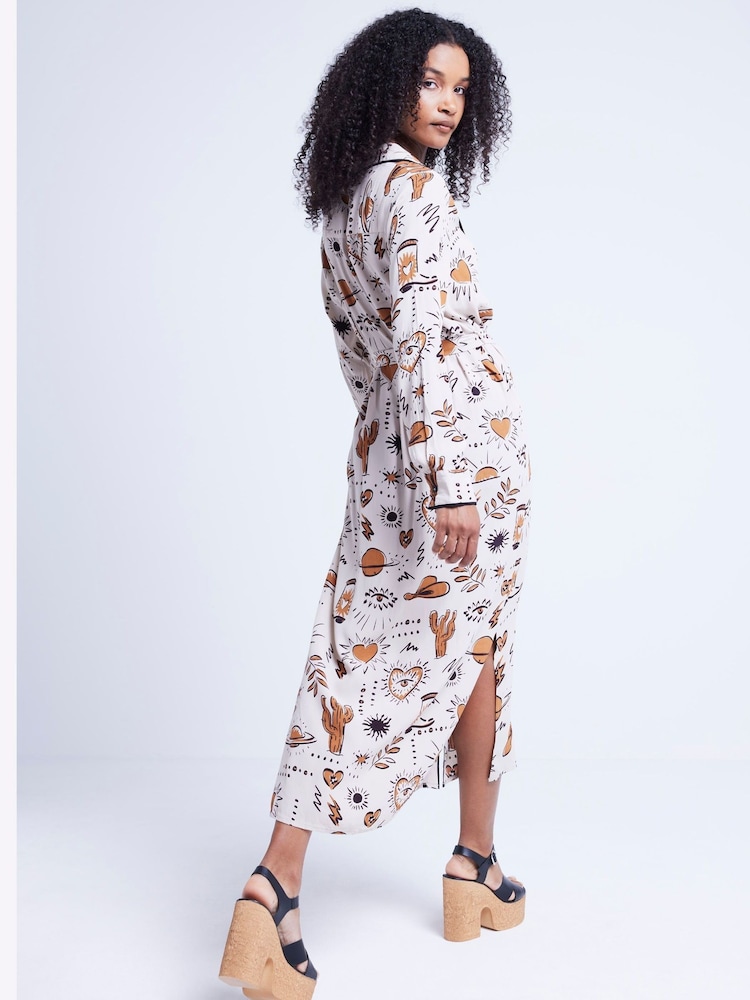 River Island Brown Western Print 100% Cotton Shirt Midi Dress - Image 2 of 4