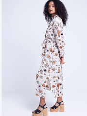 River Island Brown Western Print 100% Cotton Shirt Midi Dress - Image 3 of 4