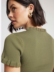 River Island Green Frill Knitted T-Shirt - Image 2 of 4
