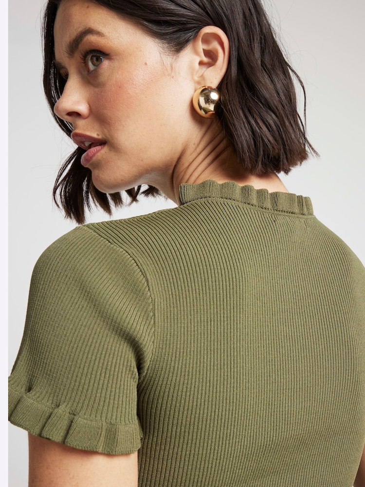 River Island Green Frill Knitted T-Shirt - Image 2 of 4