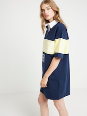 River Island Navy Block Stripe Collared 100% Cotton T-Shirt Mini Dress - Image 2 of 6