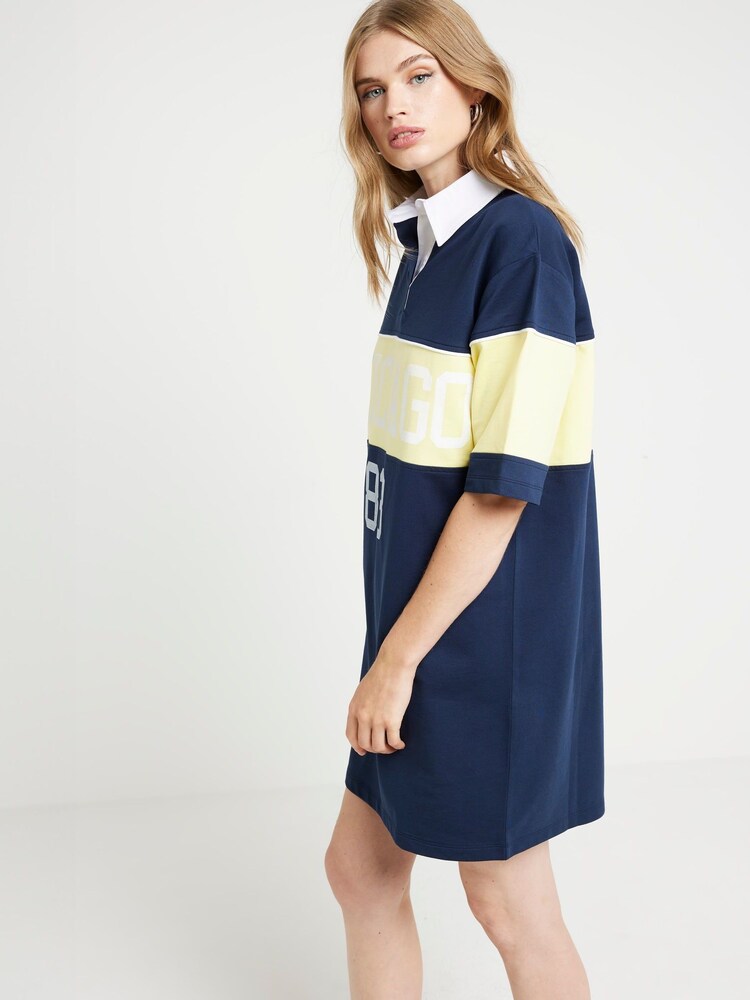 River Island Navy Block Stripe Collared 100% Cotton T-Shirt Mini Dress - Image 2 of 6