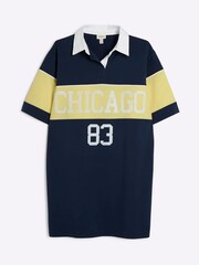 River Island Navy Block Stripe Collared 100% Cotton T-Shirt Mini Dress - Image 5 of 6