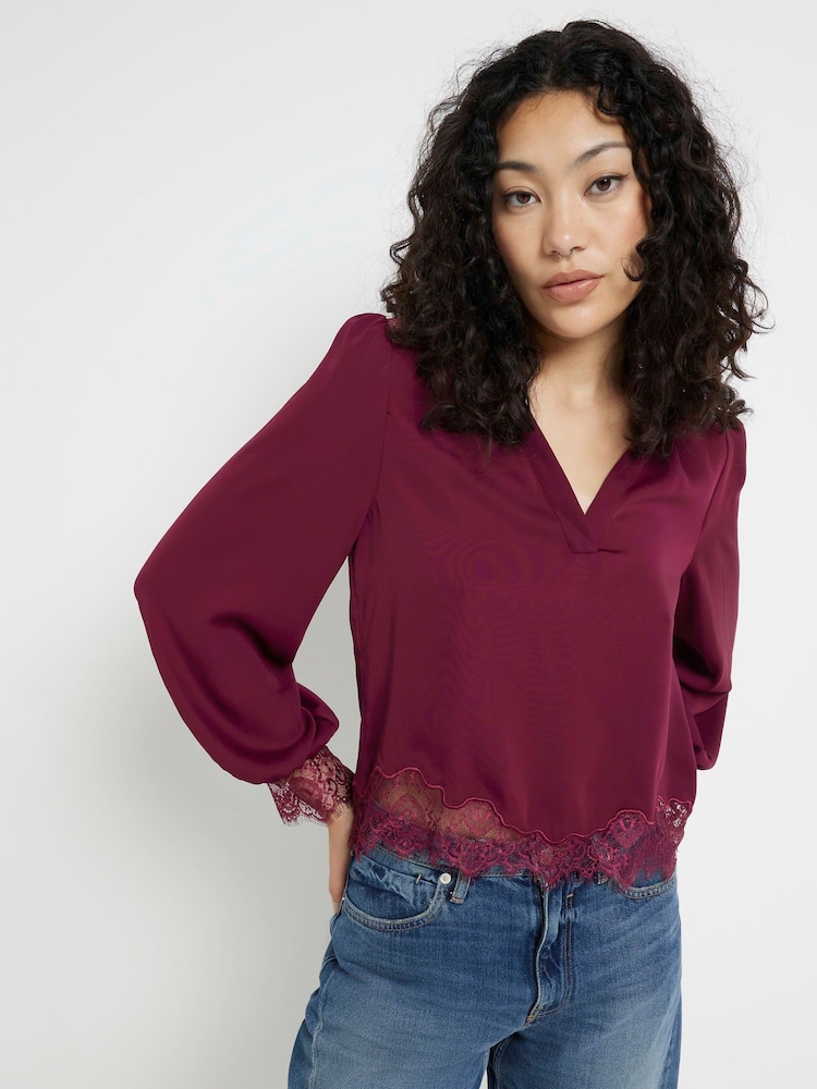 River Island Red Lace Insert Blouse - Image 1 of 6