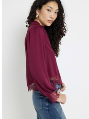 River Island Red Lace Insert Blouse - Image 2 of 6