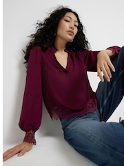 River Island Red Lace Insert Blouse - Image 4 of 6