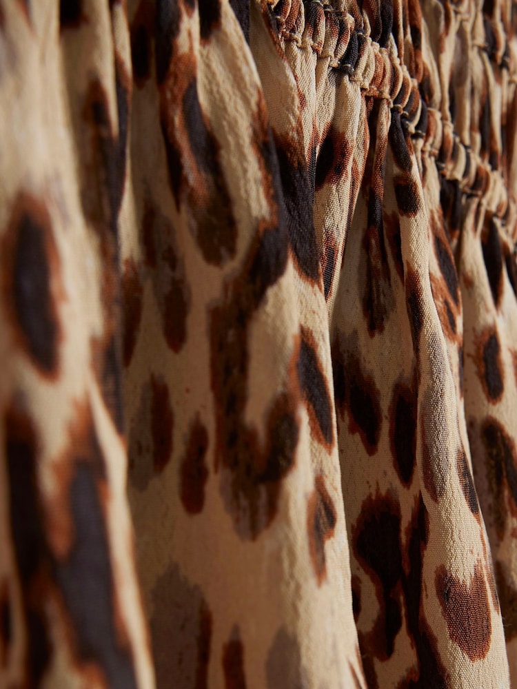 River Island Brown Leopard Print Frill 100% Cotton Top - Image 4 of 4