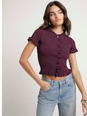 River Island Burgundy Red Burgundy Frill Knitted T-Shirt - Image 1 of 4