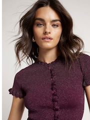 River Island Burgundy Red Burgundy Frill Knitted T-Shirt - Image 3 of 4