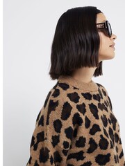 River Island Brown Leopard Crew Neck Oversized Jumper - Image 4 of 6