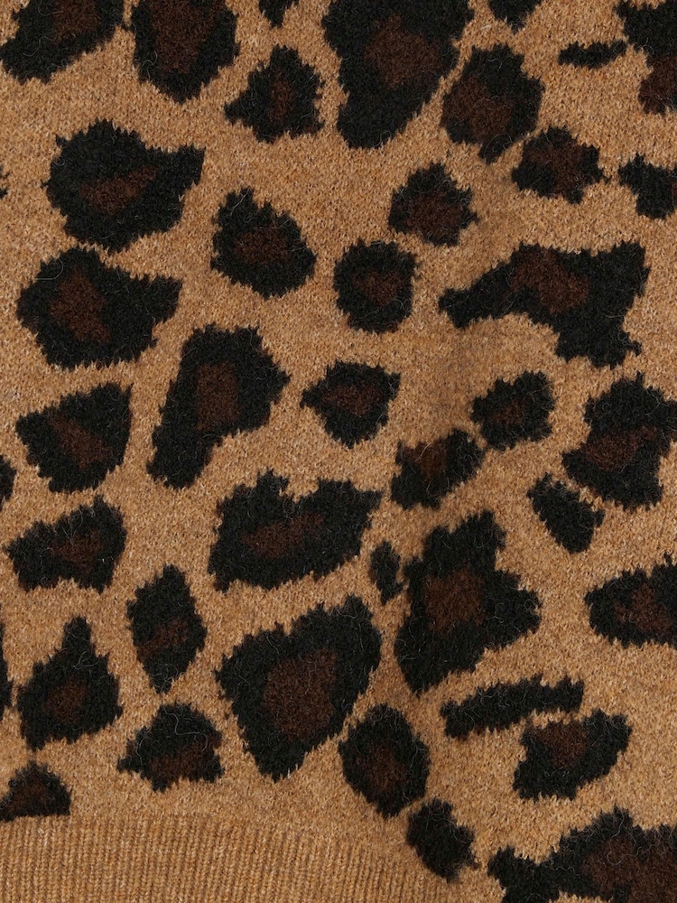 River Island Brown Leopard Crew Neck Oversized Jumper - Image 6 of 6