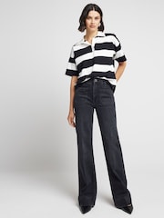 River Island Black High Waisted Pocket Front Wide Leg Jeans - Image 1 of 5