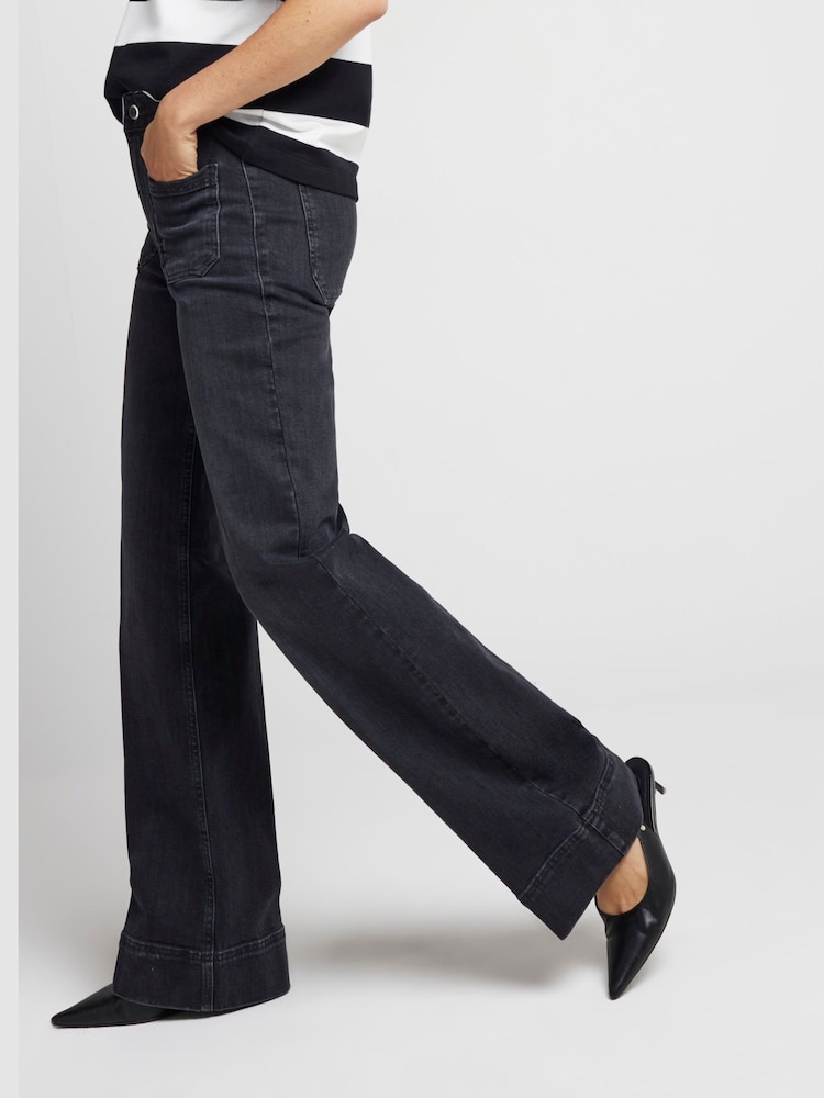 River Island Black High Waisted Pocket Front Wide Leg Jeans - Image 2 of 5