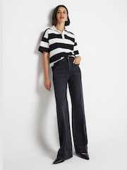 River Island Black High Waisted Pocket Front Wide Leg Jeans - Image 3 of 5