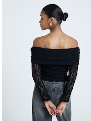 River Island Black Lace Bardot Top - Image 2 of 5