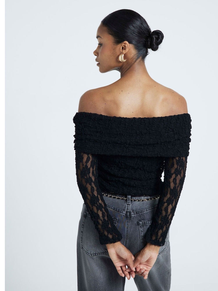 River Island Black Lace Bardot Top - Image 2 of 5