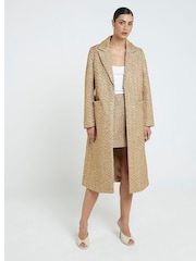 River Island Gold Boucle Long Tailored Coat - Image 3 of 4