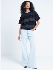 River Island Black Embellished 3D Floral T-Shirt - Image 2 of 4