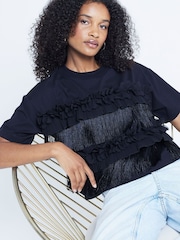 River Island Black Embellished 3D Floral T-Shirt - Image 3 of 4