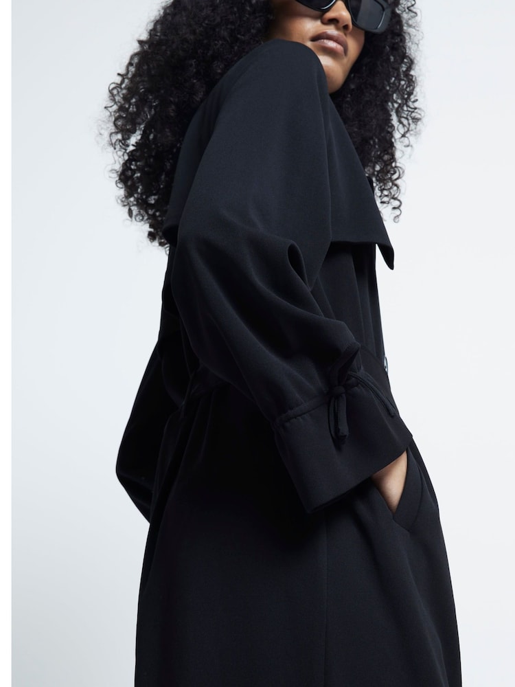 River Island Black Lightweight Tie Cuff Duster Coat - Image 3 of 3