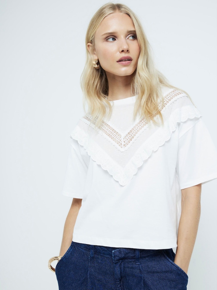 River Island White White Chevron Lace T-Shirt - Image 1 of 6