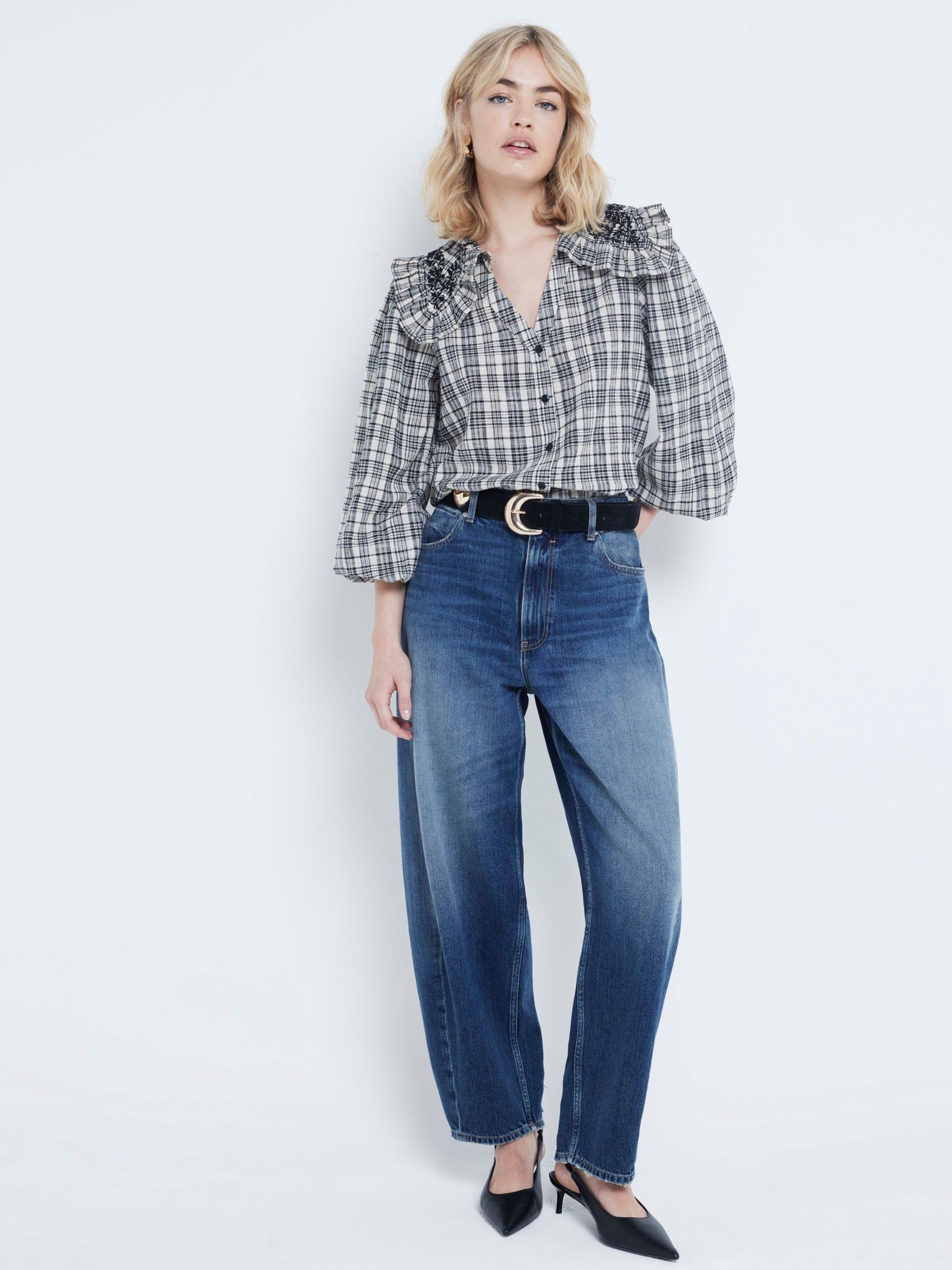 Buy River Island Grey Frill Collar Check 100% Cotton Shirt Buy River Island Grey Frill Collar Check 100% Cotton Shirt