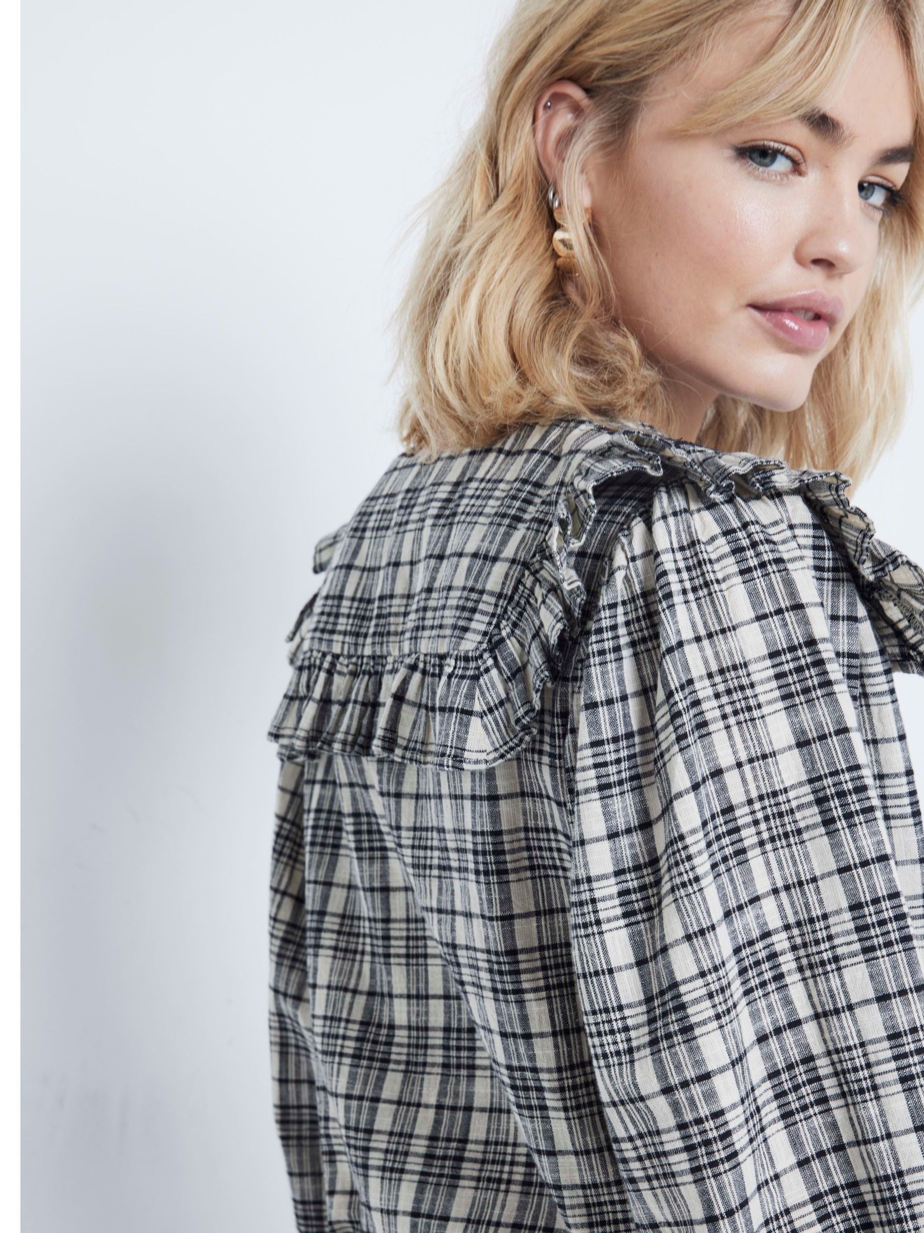 Buy River Island Grey Frill Collar Check 100% Cotton Shirt Buy River Island Grey Frill Collar Check 100% Cotton Shirt