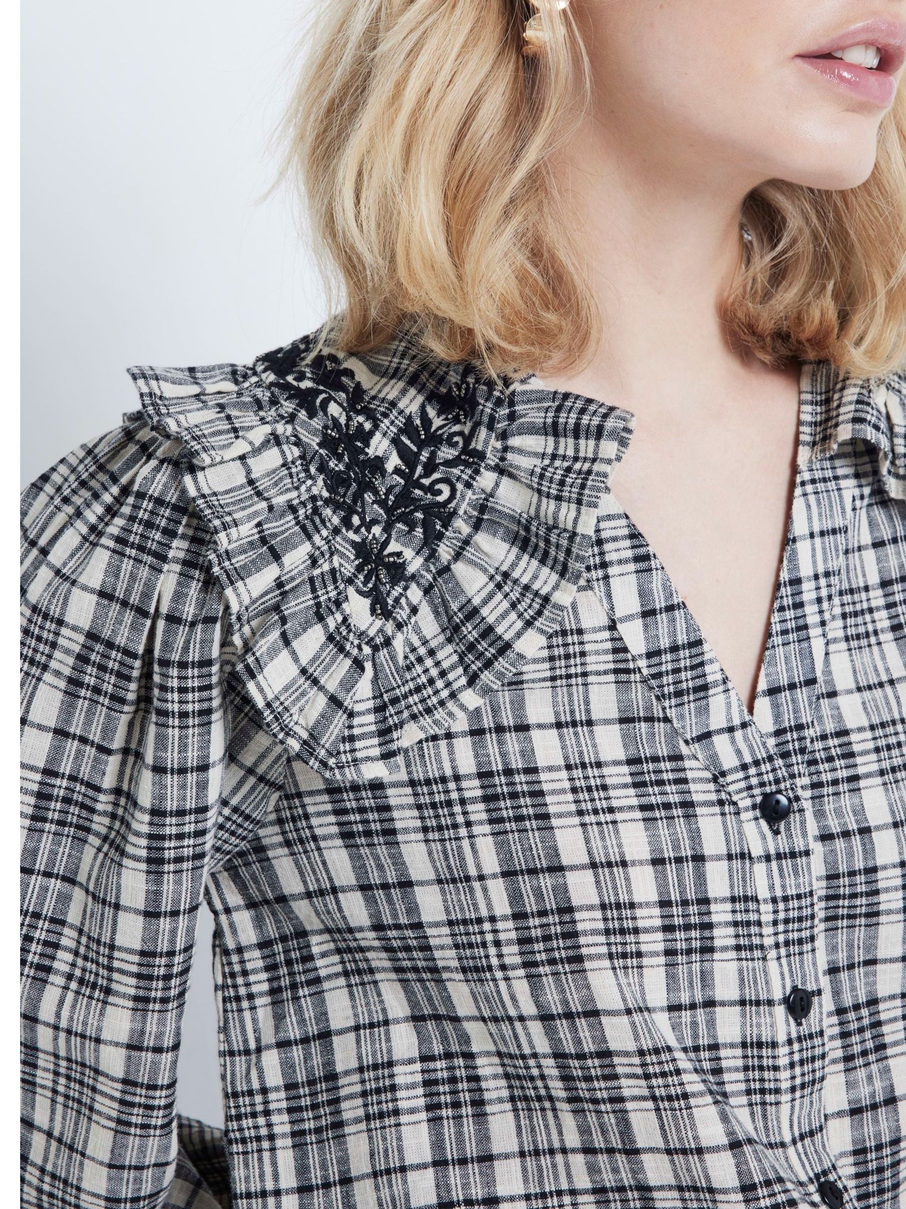 Buy River Island Grey Frill Collar Check 100% Cotton Shirt Buy River Island Grey Frill Collar Check 100% Cotton Shirt