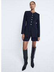 River Island Blue Pin Stripe Military Jacket - Image 2 of 4